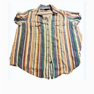 Roaman's Multicolor Vertical Stripe Button-Up Shirt NWOT!